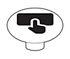 Vista de la etiqueta de la almohadilla de un botón con el símbolo del botón del panel táctil, que es una mano con el dedo índice extendido sobre un rectángulo que representa el panel táctil del mando.