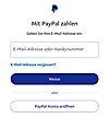PayPal-Bildschirm mit Optionen zum Erstellen eines PayPal-Kontos, der Anmeldung bei einem bestehenden Konto und einem Link, wenn du deine Anmeldedaten vergessen hast.