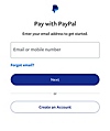 PayPal screen with options to create a PayPal account, login to an existing account, and a link if you've forgotten your credentials.