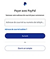 Écran PayPal faisant apparaître les options de création d'un compte PayPal, de connexion à un compte existant et de génération d'un lien si vous avez oublié vos informations d'identification.