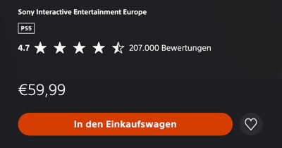 Computerbrowser-Ansicht einer Spieldetailseite im PS Store, einschließlich der Schaltfläche "In den Einkaufswagen".