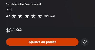 Vue depuis un navigateur d'ordinateur de la page des détails d'un jeu sur le PS Store, avec le bouton Ajouter au panier.