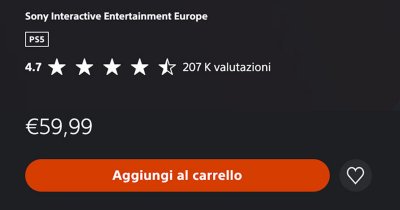 Vista del browser del computer della pagina dei dettagli di un gioco di PS Store, incluso il tasto Aggiungi al carrello.