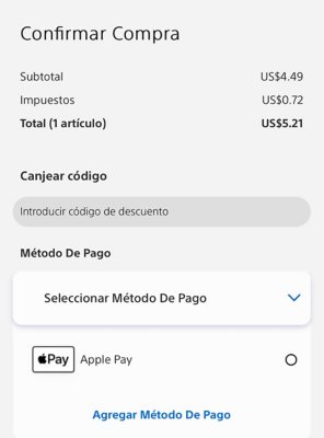 Pantalla Confirmar compra en la PlayStation App que muestra Apple Pay