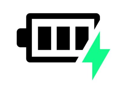 Batteri-ikon med bjælker, der viser opladningsniveauet, og et grønt lyn, der angiver, at opladning er i gang.