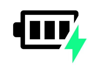 Battery icon with bars showing the level of charge, and a green lightning symbol indicating charging is in progress.