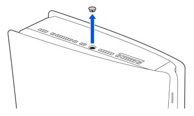 Imagen en la que se muestra el orificio para tornillo ubicado en el centro de la parte trasera de la consola.