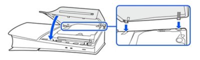 Sidevisning av en PS5-konsoll som viser dekselklemmene på linje med hullene som er plassert på siden av konsollen lengst fra deg.