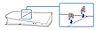 Sidevisning av PS5-konsollen uten en platestasjon montert. Det innfelte bildet viser at føttene (korte) føres inn over sirkeldekselet.