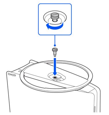 Afbeelding van de standaard tegen de onderkant van het systeem geplaatst, met de schroefgaten uitgelijnd.
