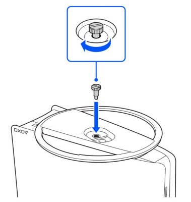 Image showing the stand placed against the bottom of the console, with the screw holes aligned.