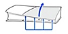 Seitenansicht einer PS5-Konsole mit der Position der Clips entlang der Kante der Kreisabdeckung über der Power-Taste. Ein Pfeil zeigt an, dass die Abdeckung angehoben wird.