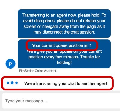 Screenshot showing the live chat queue position