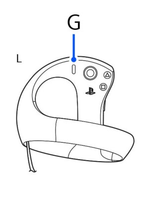 Ubicación del botón de crear en el mando PS VR2 Sense izquierdo.