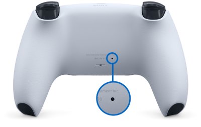 Reset button is inside a small hole at the back of the controller 