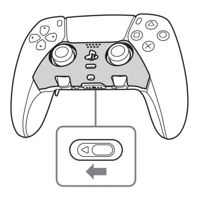 RELEASE latch on back of controller, and an arrow showing the slide action.