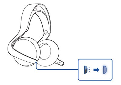 Vue de face du casque-micro avec un repère désignant l'indicateur d'état. L'indicateur clignote, puis reste fixe une fois la connexion à l'appareil établie.