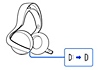 Vista frontal de los auriculares y una leyenda del indicador de estado. El indicador se muestra parpadeando y luego se vuelve fijo al establecer la conexión con el dispositivo.