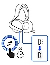 View of the headset, and a callout showing an enlarged PS Link button, and a hand with a stopwatch icon indicating to press for 2 seconds.