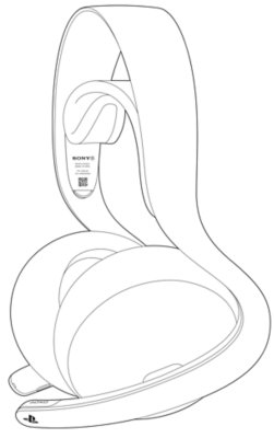 Lineart showing the location of the headset serial number, underneath the headband strap.