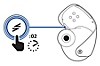 Afbeelding van het rechteroordopje, met aanduiding van een vergrote PS Link-toets en pictogram van een hand met stopwatch met de aanwijzing dat je de toets 2 seconden ingedrukt moet houden.