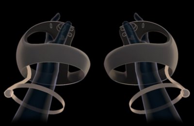 وضع اليد عند حمل وحدتَي تحكم PS VR2 Sense.