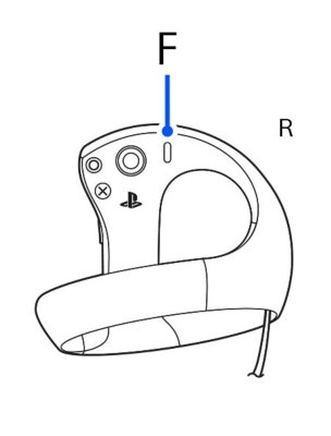 Localização do botão de opções no comando PS VR2 Sense direito.