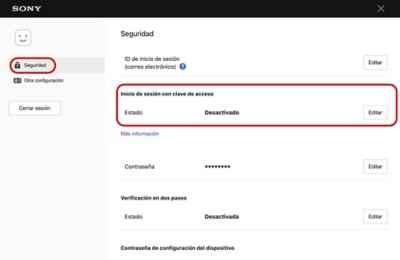 Pantalla en la que se muestra la sección Seguridad de Administración de cuentas con la sección “Iniciar sesión con clave de acceso” destacada.