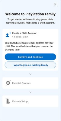 Screenshot of the PS Family app home screen. At the top of the screen, there is a button labeled 'Set Up Your Family'. Below this button, several options are displayed but are currently greyed out and not selectable.