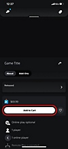 [장바구니에 담기] 버튼이 선택된 PS 앱의 PlayStation Store 게임 정보 페이지.