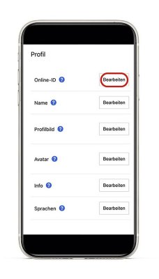 Position der Schaltfläche "Profil bearbeiten" in der PS App