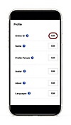 Placering af knappen til redigering af profil i PS App