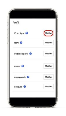 Emplacement du bouton de modification du profil sur l'application PS App