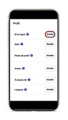 Emplacement du bouton de modification du profil sur l'application PS App