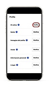 Posizione del tasto di modifica del profilo su PS App