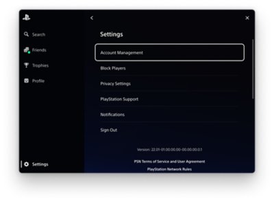 PlayStation overlay with Settings selected on the bottom left, and a list of settings in the center.