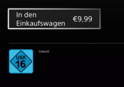 Spieldetailseite im PlayStation Store auf der PS4, wobei die Schaltfläche "In den Einkaufswagen" ausgewählt ist.