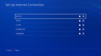 Obrazovka s nastavením připojení k internetu konzole PS4
