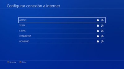 Pantalla de configuración de la conexión a Internet de la consola PS4