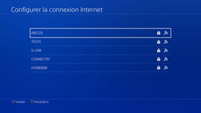 Écran de configuration de la connexion Internet sur console PS4