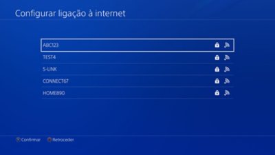 Ecrã de configuração da ligação à internet na consola PS4