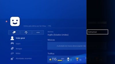 Interface do usuário do PS4 mostrando como denunciar um perfil.