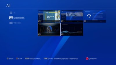 PS4 konsollarında kaydedilen ekran görüntülerini gösteren Yakalanan Öğeler Galerisi'nin ekran görüntüsü