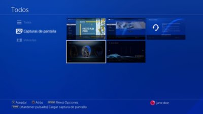 Captura de pantalla de Galería de capturas en la que se muestran las capturas de pantalla guardadas en consolas PS4