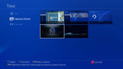 Capture d'écran de la Galerie des captures affichant les captures d'écran enregistrées sur console PS4