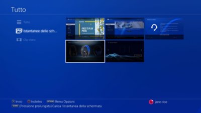 Istantanea della Galleria catture che mostra le istantanee della schermata salvate sulle console PS4