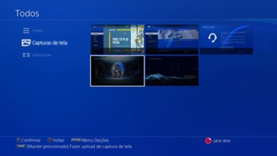 Captura de tela da Galeria de capturas mostrando as capturas de tela salvas nos consoles PS4
