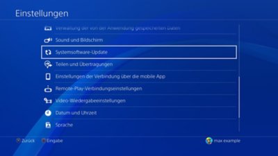 PS4-Einstellungsbildschirm mit hervorgehobenem Systemsoftware-Update.