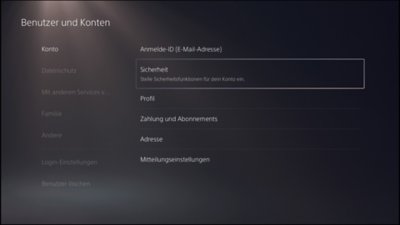 PS5-Benutzeroberfläche mit der Position der Sicherheitsfunktionen.