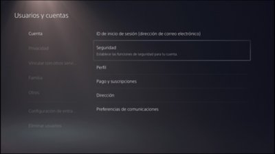 Interfaz de usuario de la PS5 que muestra la ubicación de las funciones de seguridad.